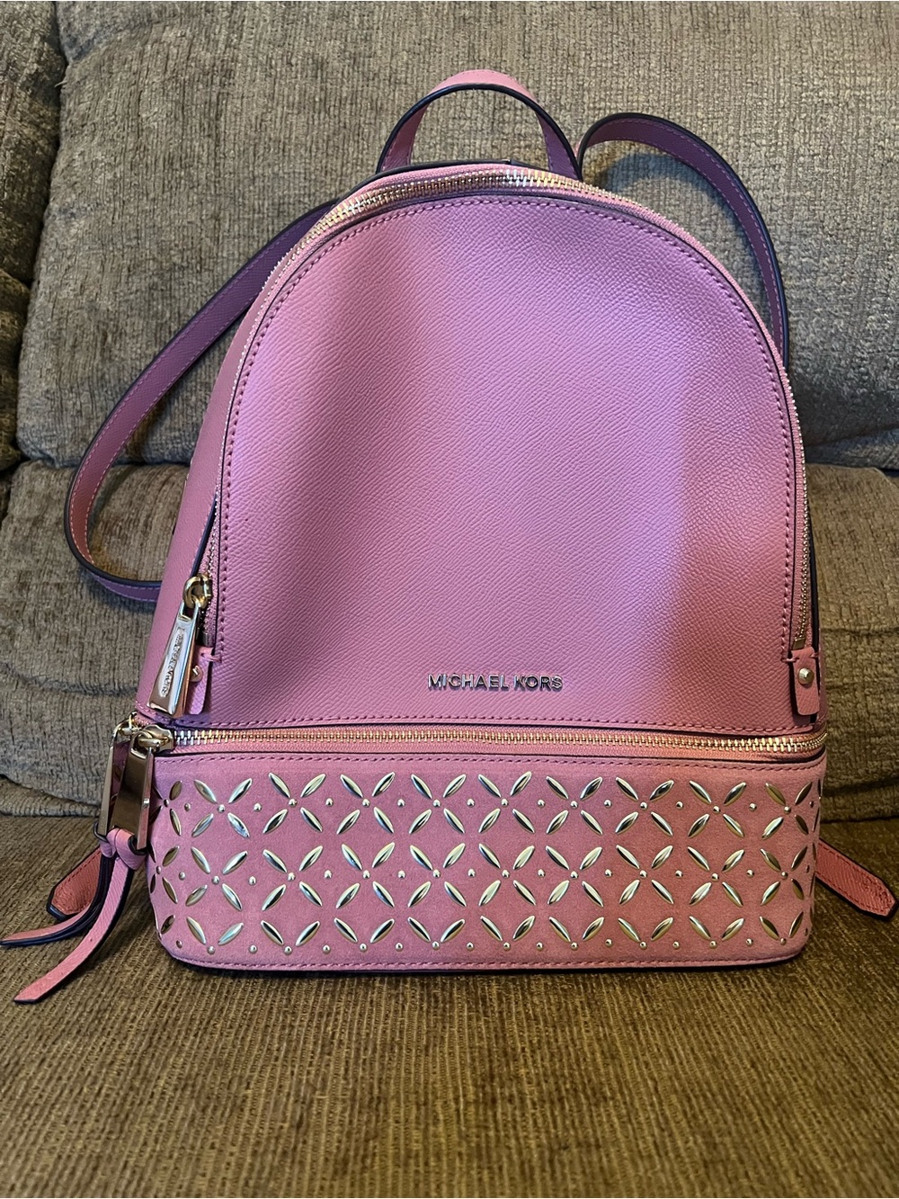 Michael Kors Pink Laser-Cut Saffiano Backpack
